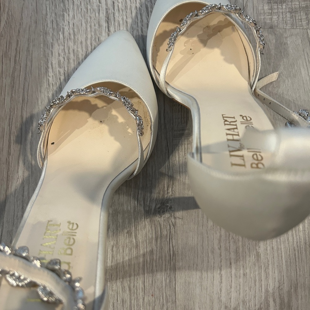 Luxe White Satin Heels with Crystal Embellishments - Picture 8 of 10